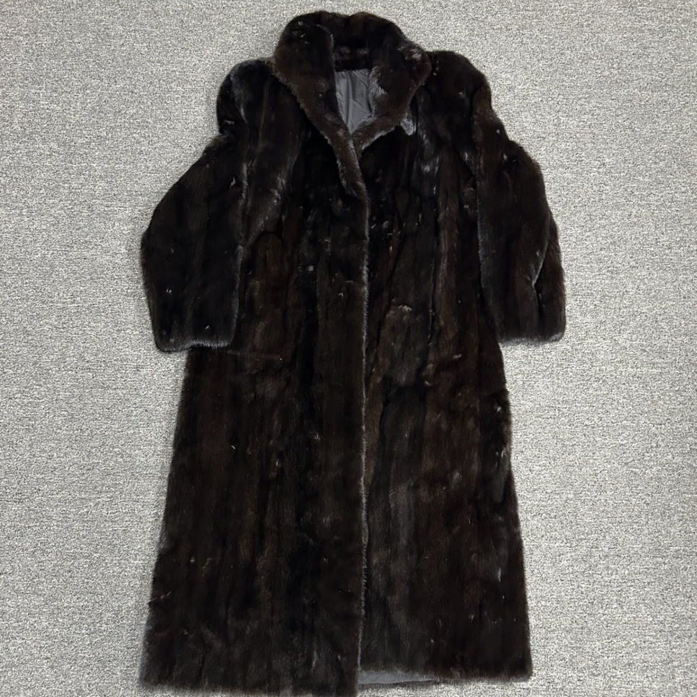 Unbranded Mink Fur Coat Womens M Dark Brown Full Length Vintage Luxury